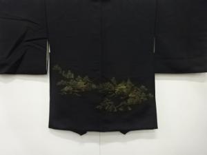 漆　寺院風景模様織り出し　絵羽織